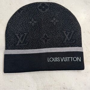 Louis Vuitton Black and Gray Monogram Knit Cuff Beanie